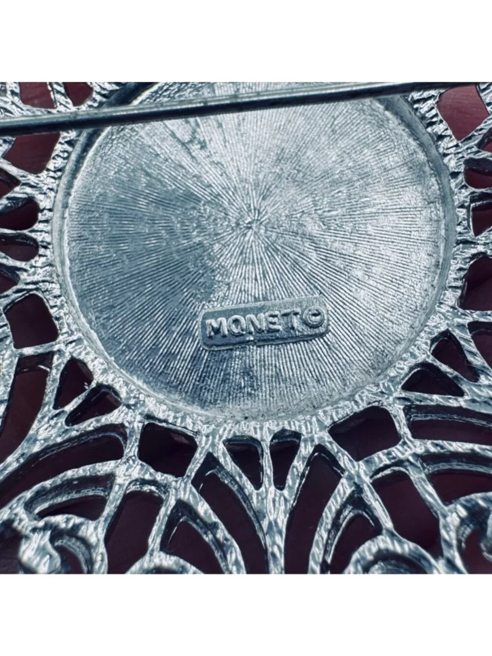 Vintage Monet Silver Tone Roman Revival Brooch Etched Bangle Dome Clip Earrings
